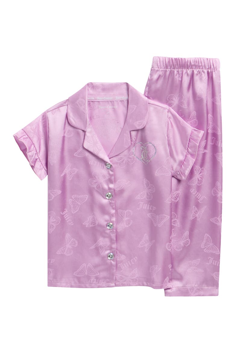 Kids' Logo Print Two-Piece Satin Pajamas, Main, color, LAVENDER BUTTERFLY