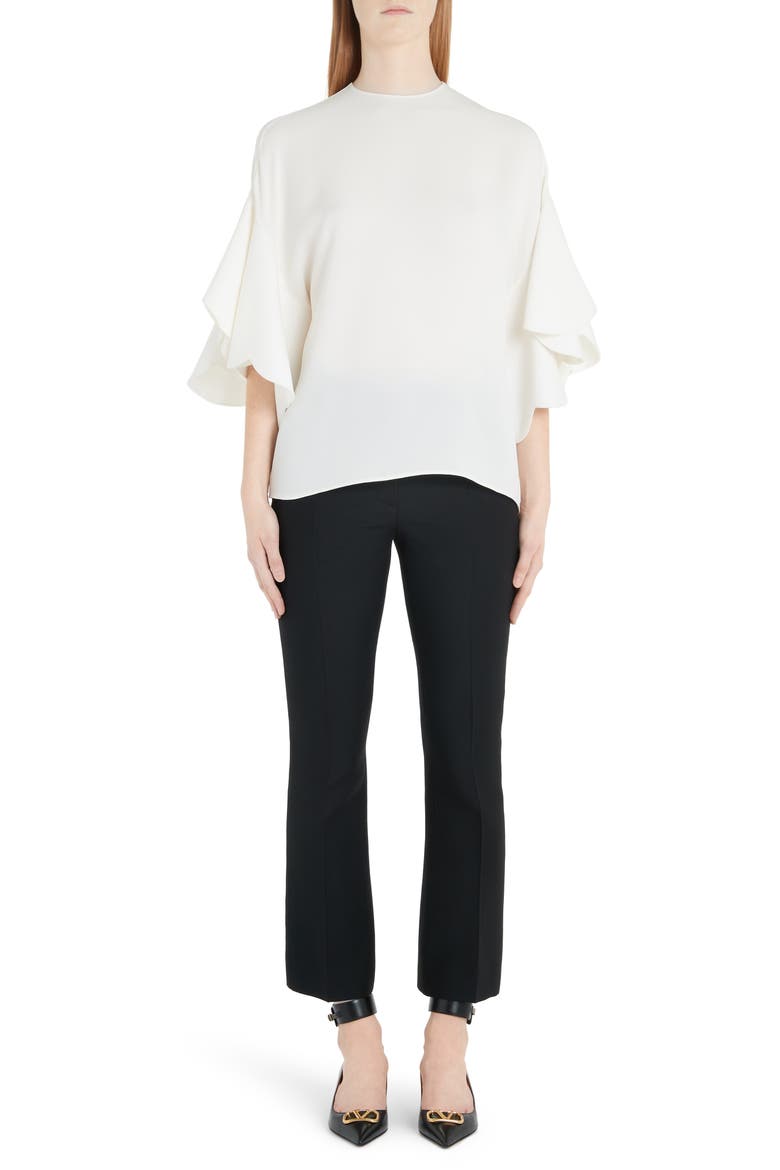 Flutter Sleeve Silk Blouse, Alternate, color, A03-IVORY