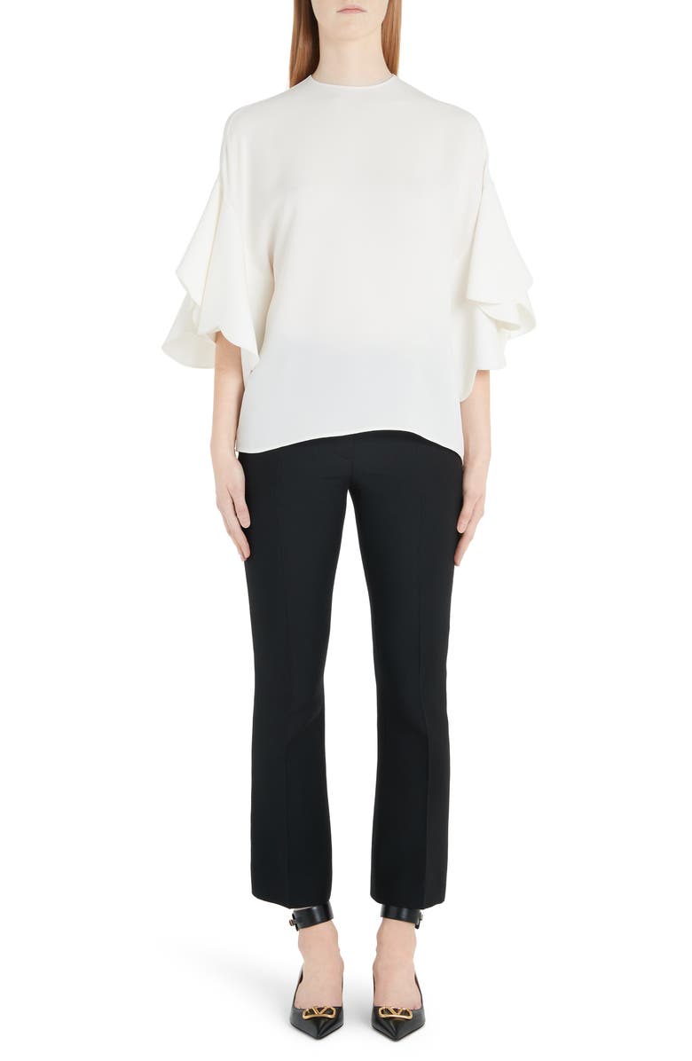 Valentino Flutter Sleeve Silk Blouse, Alternate, color, 