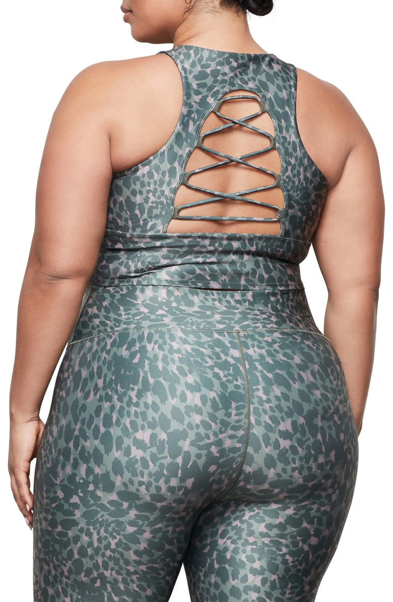 Good American Leopard Print Crisscross Crop Top, Alternate, color, 