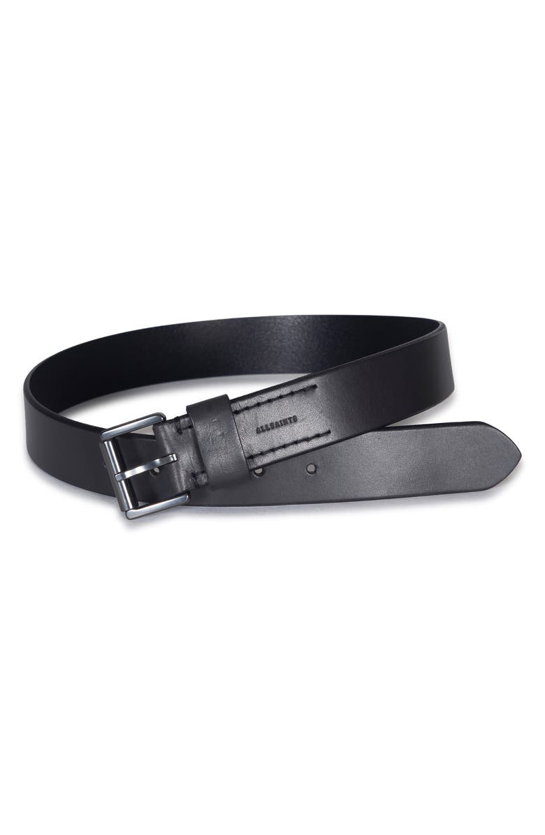AllSaints Bevel Edge Leather Belt, Alternate, color, Raven Grey