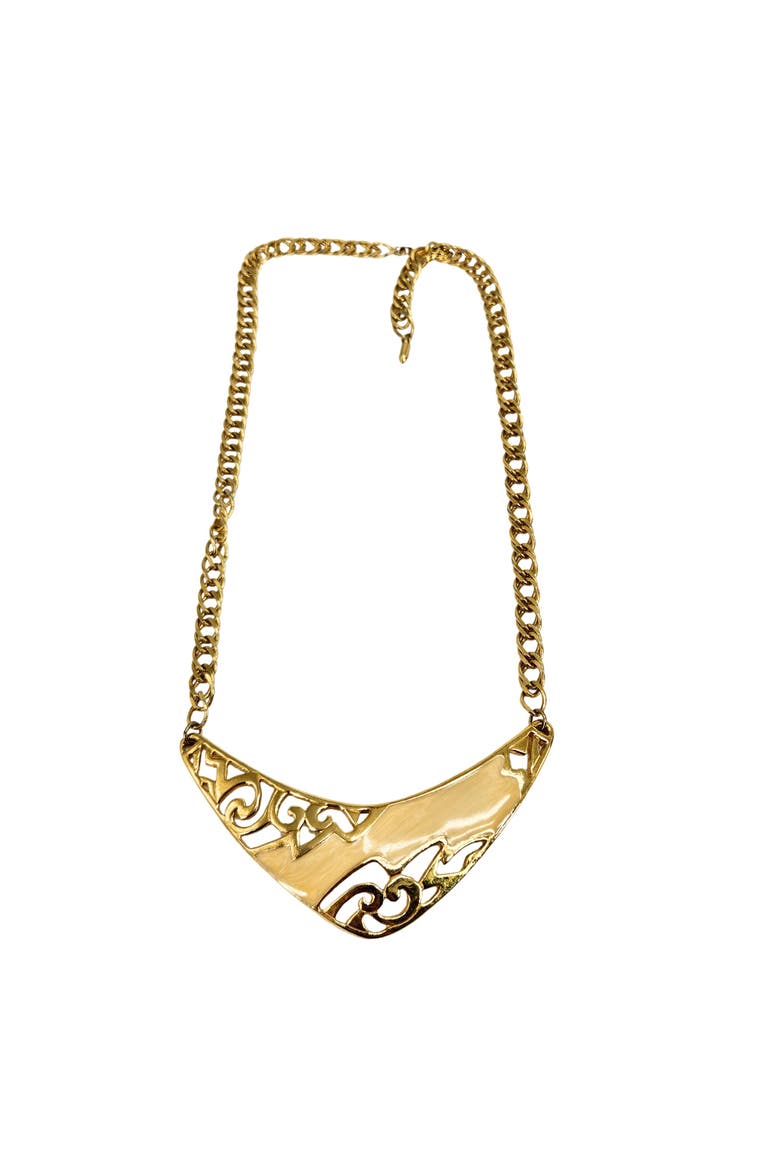 Vintage 1970s Gold Enamel Collar Necklace, Main, color, gold