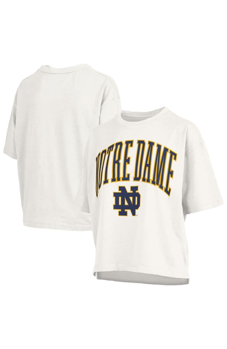 PRESSBOX Women's Pressbox White Notre Dame Fighting Irish Nelson Arch Over Logo Waist Length Oversized Slub T-Shirt, Alternate, color, 