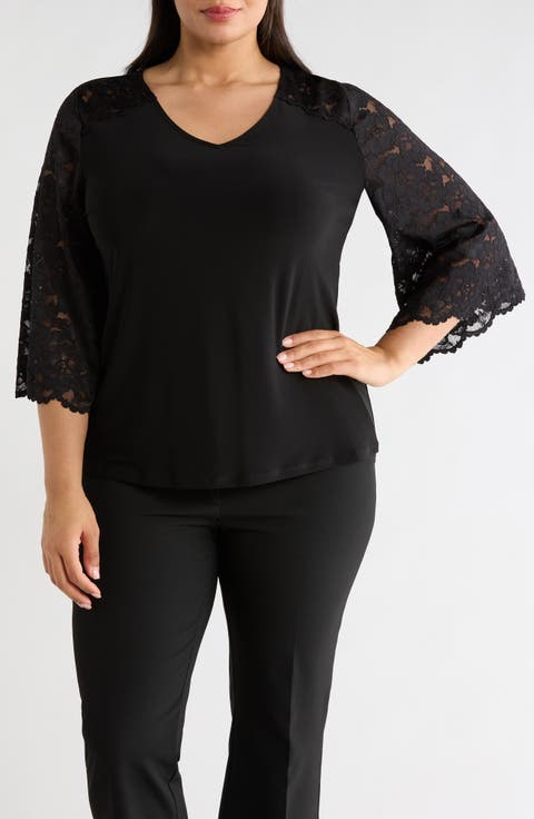 Lace Sleeve Knit Top (Plus)