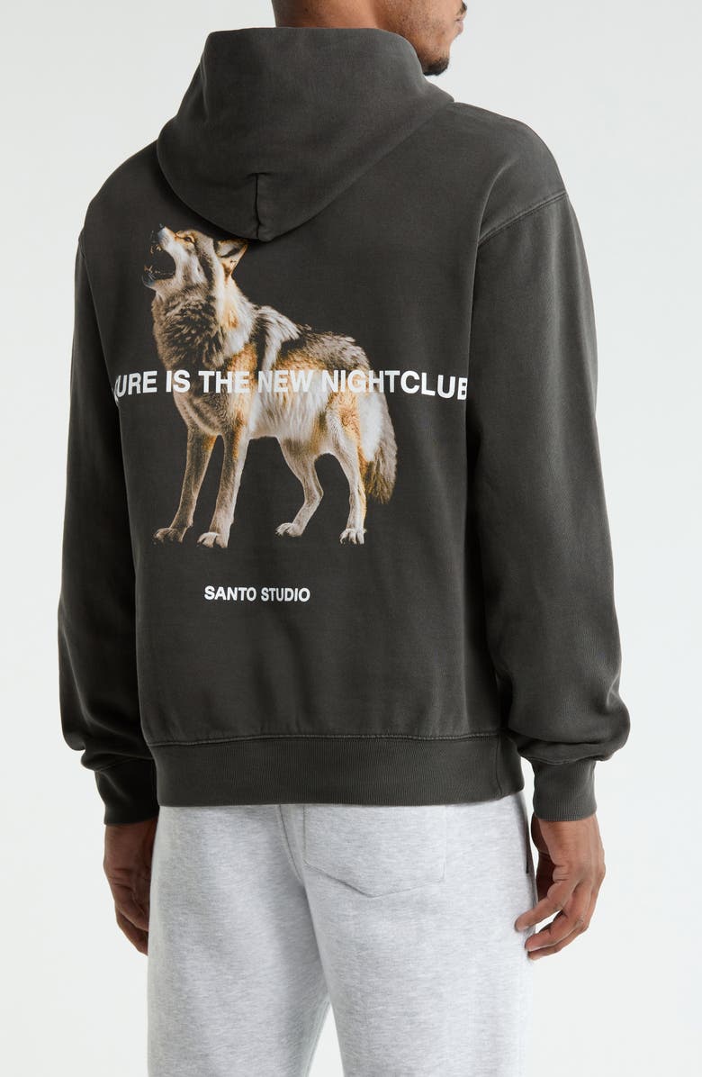 SANTO STUDIO Wolf Night Club Graphic Hoodie, Alternate, color, Vintage Black