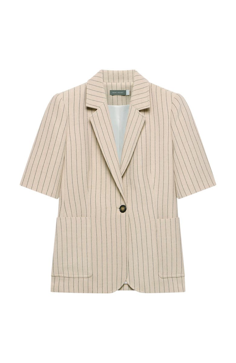 MINT VELVET Pin Stripe Short Sleeve Blazer, Alternate, color, Camel