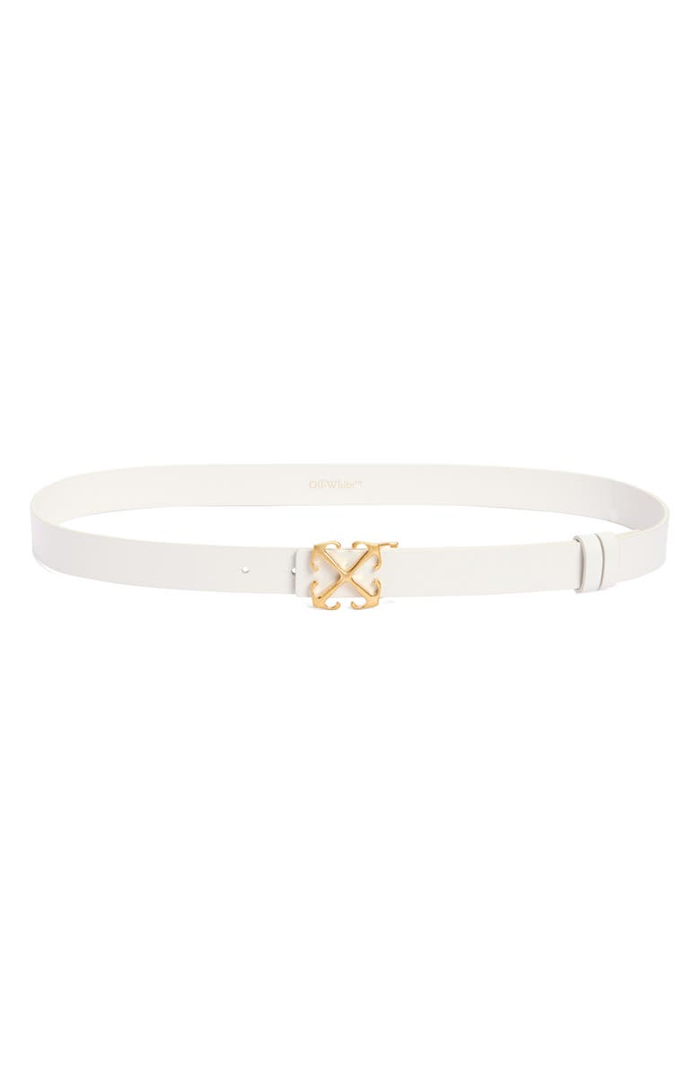 Off-White Arrow Buckle Leather Belt, Main, color, White And Gold