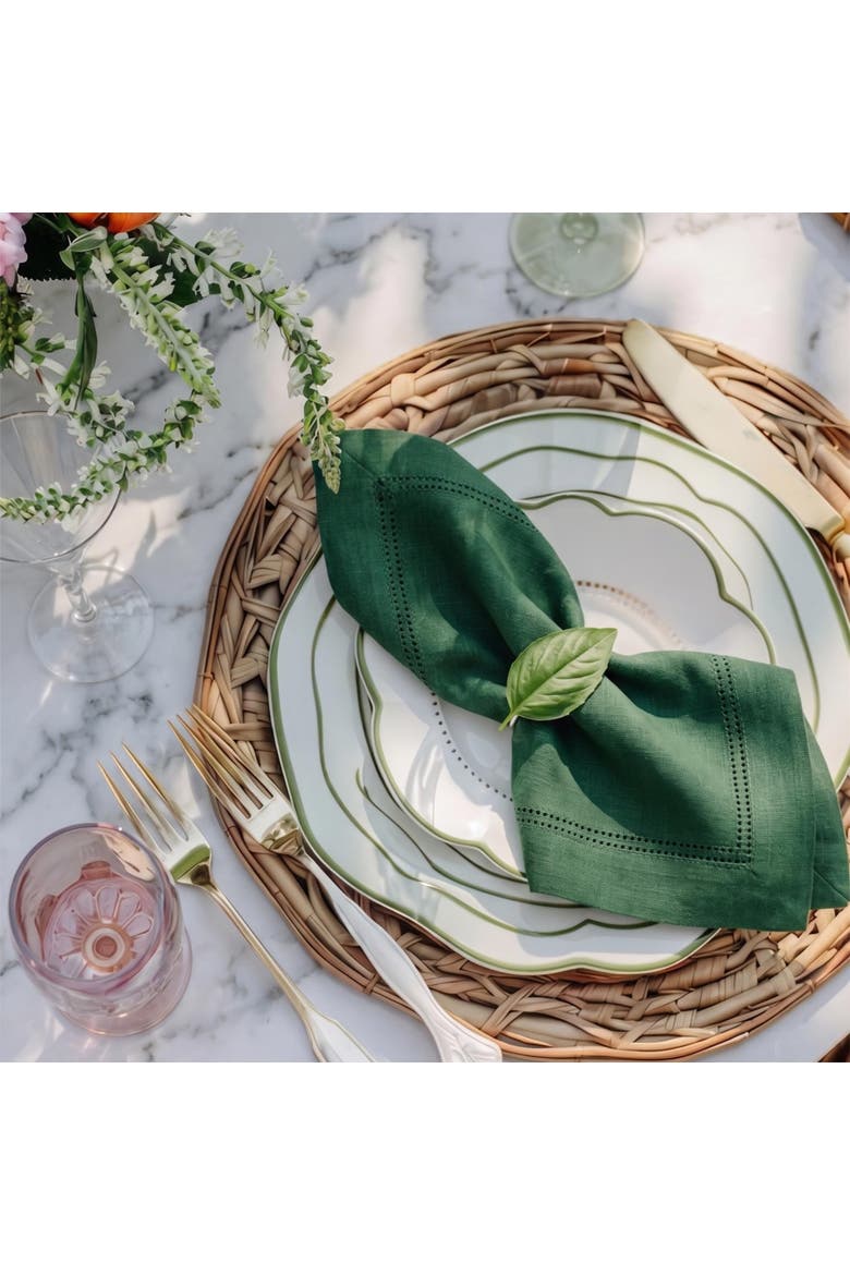 Linen Dinner Napkins Set of 4, 20" x 20", Maison Washed Hemstitch, Alternate, color, Green