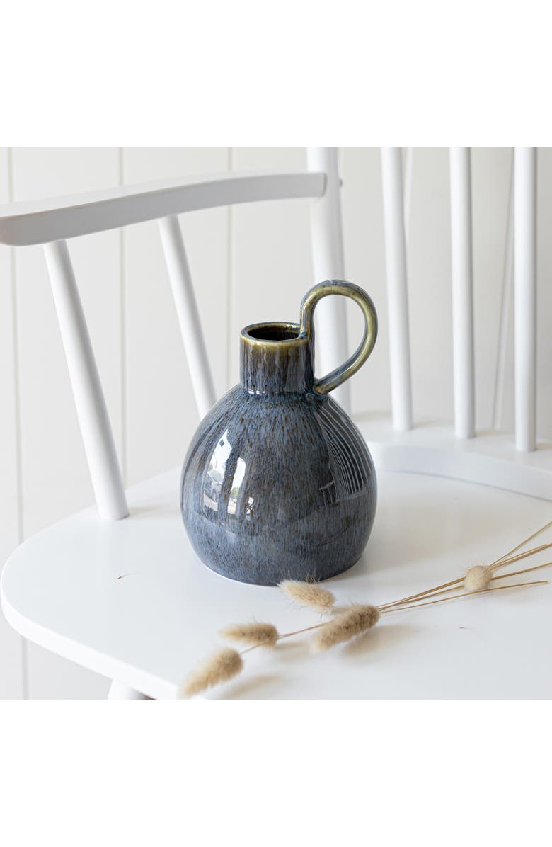 Foreside Home and Garden Oversized Handle Pitcher Vase Blue Porcelain, Alternate, color, Blue