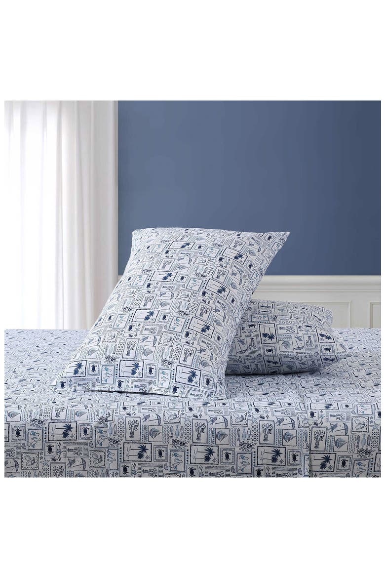 Beach Collage Cooling Microfiber Sheet Set, Alternate, color, BLUE/WHITE