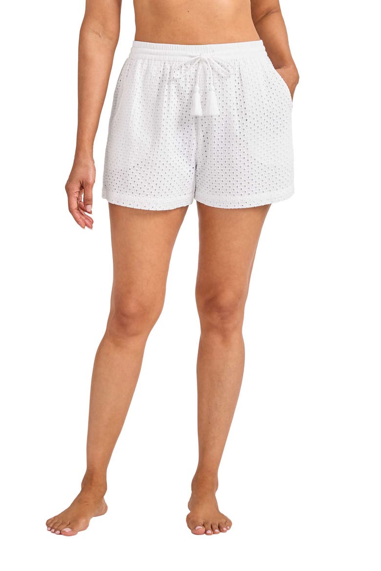 Eyelet Cove Cotton Cover-Up Shorts, Main, color, WHITE