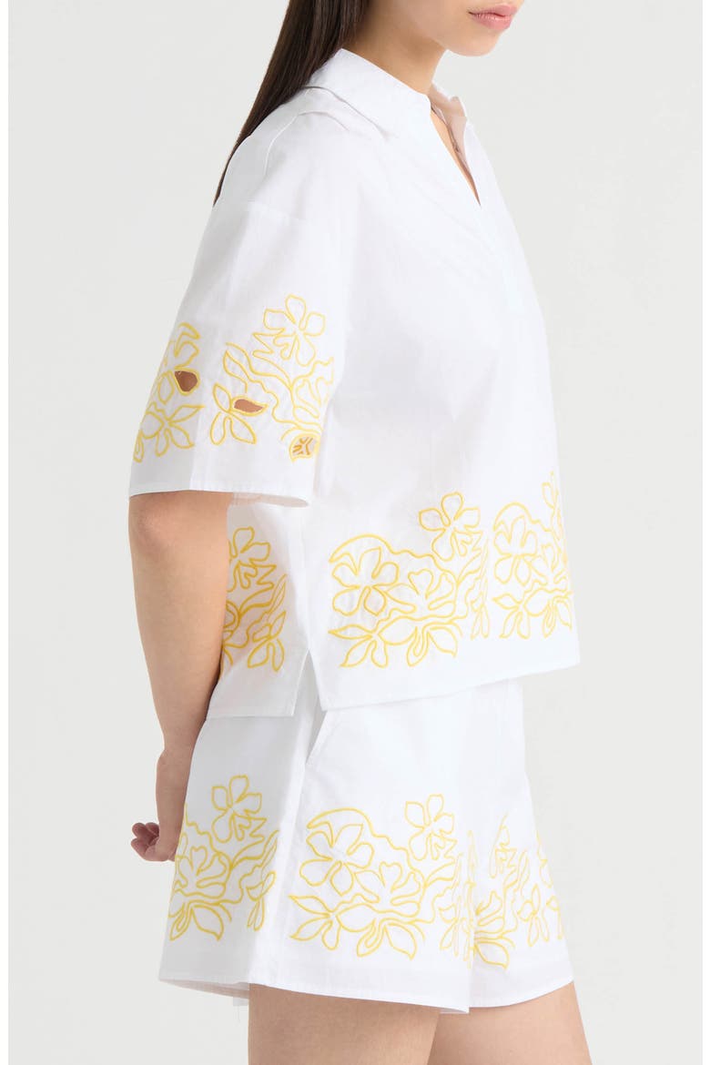 Embroidered Cotton Poplin Top, Alternate, color, WHITE/ YELLOW