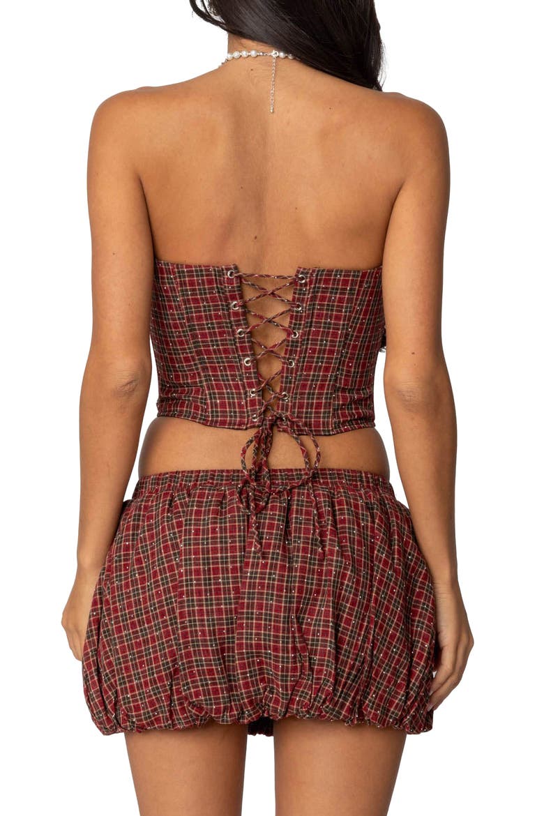 Marlene Plaid Strapless Corset Top, Alternate, color, RED