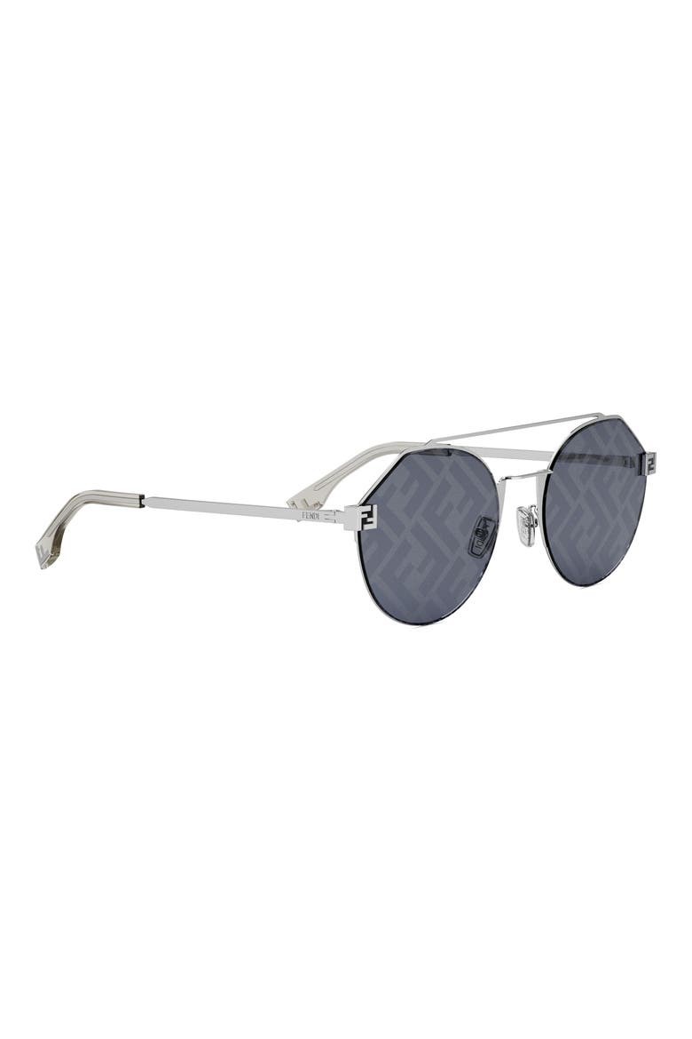 'Fendi Sky 55mm Round Sunglasses, Alternate, color, SHINY PALLADIUM / BLU MIRROR