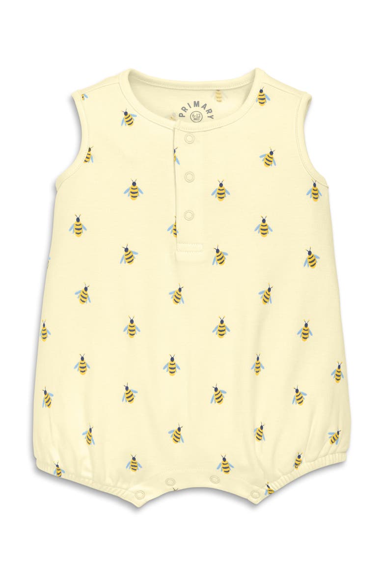 Baby Organic Henley Tank Shortie In Baby Bugs, Main, color, Light Banana Bumble Bees