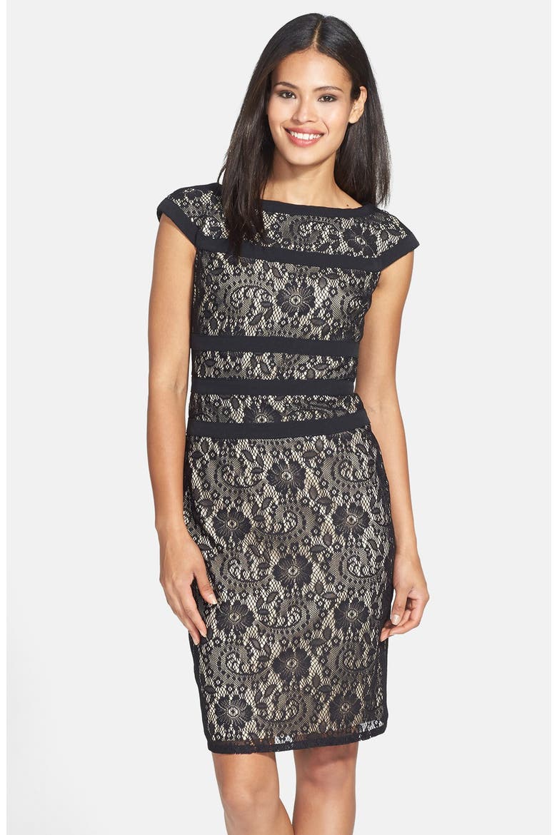 Lace Sheath Dress, Main, color, BLACK