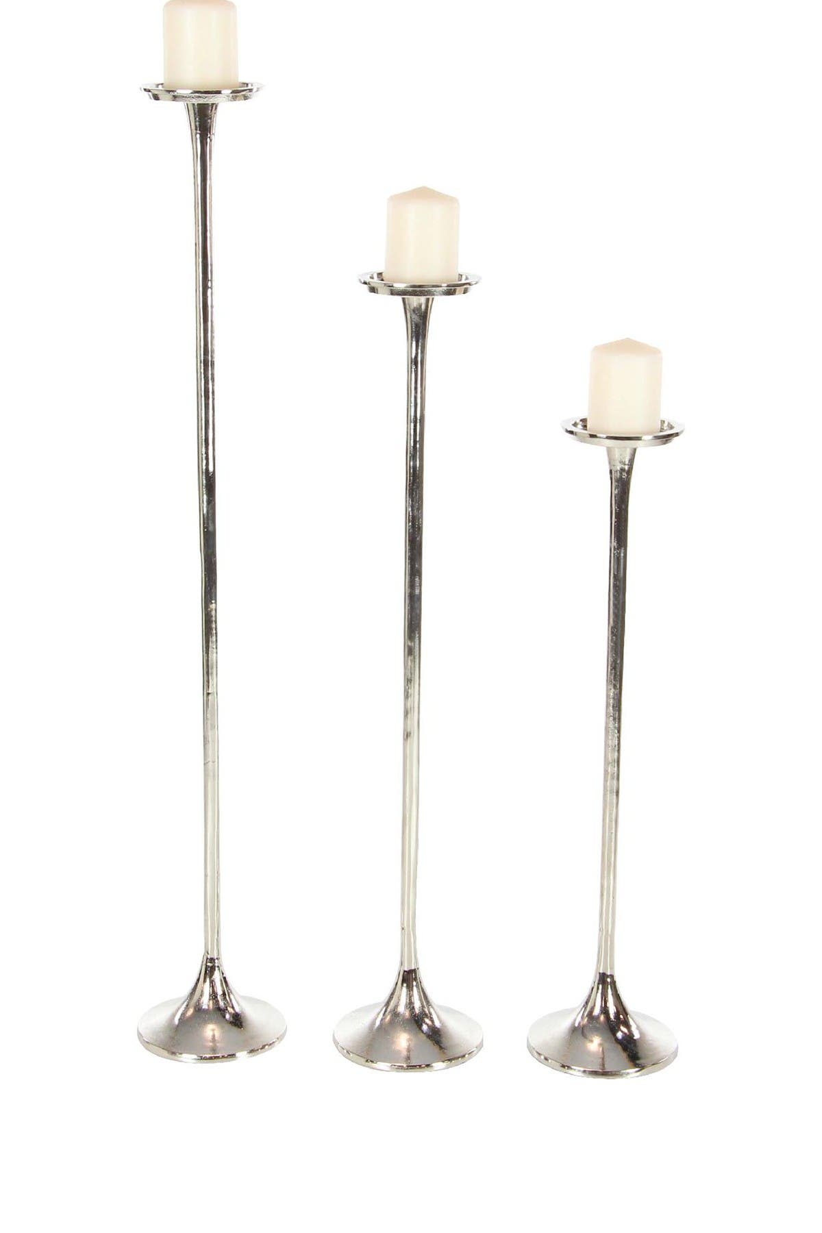 UMA Silvertone Aluminum Tall Candle Holder - Set of 3
