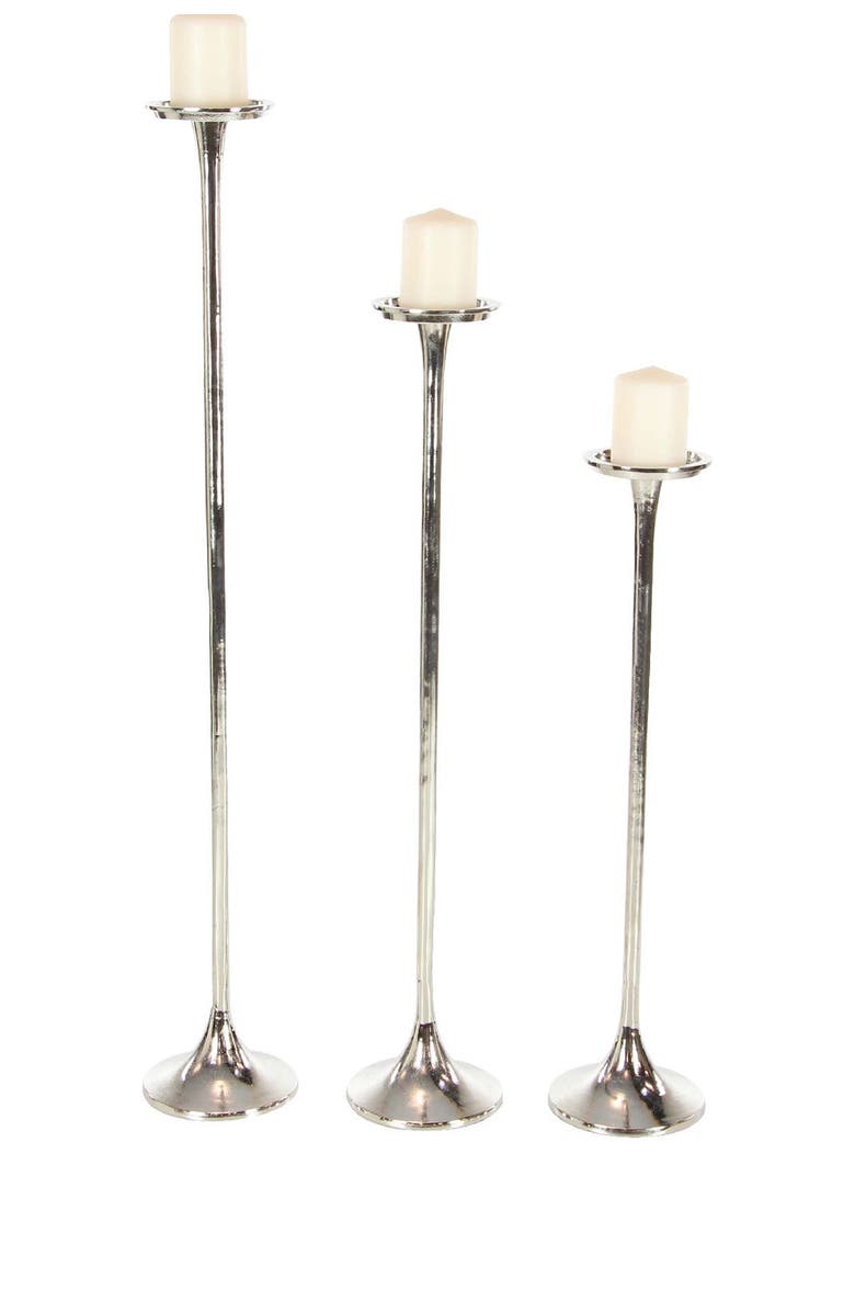 UMA Silvertone Aluminum Tall Candle Holder - Set of 3, Main, color, Silver