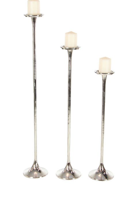 Silvertone Aluminum Tall Candle Holder - Set of 3