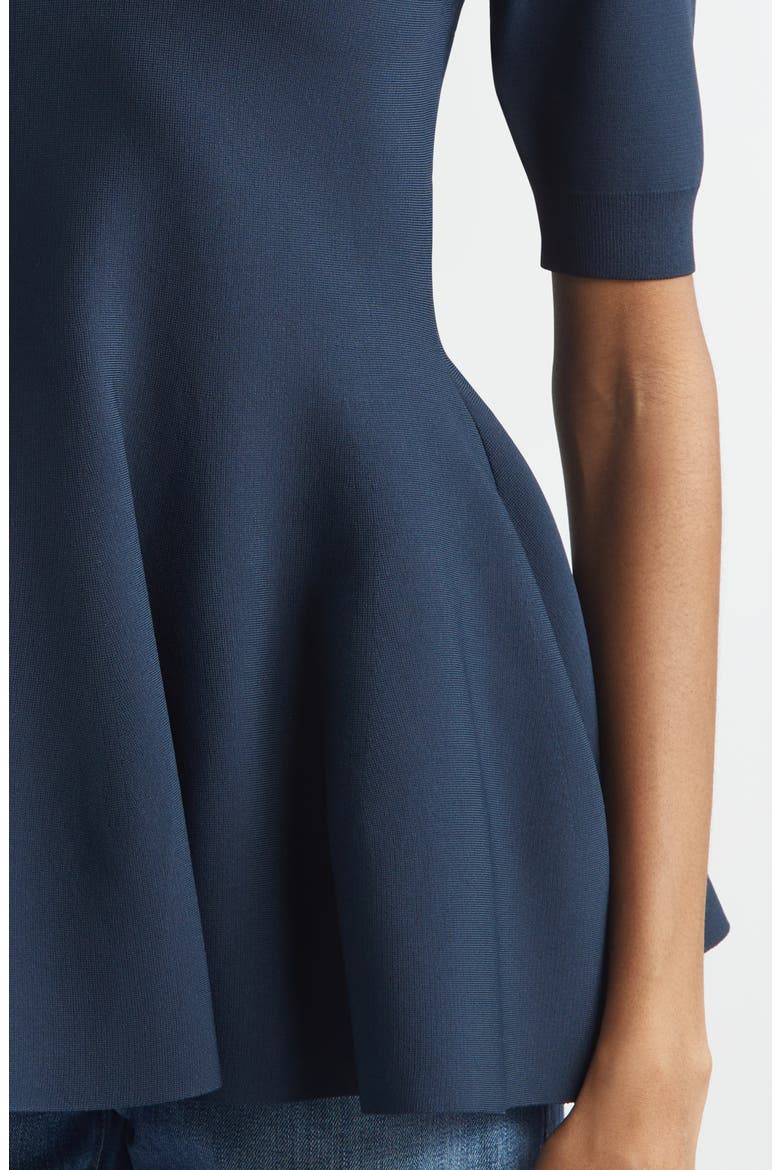 Compact Knit Peplum Polo, Alternate, color, NAVY
