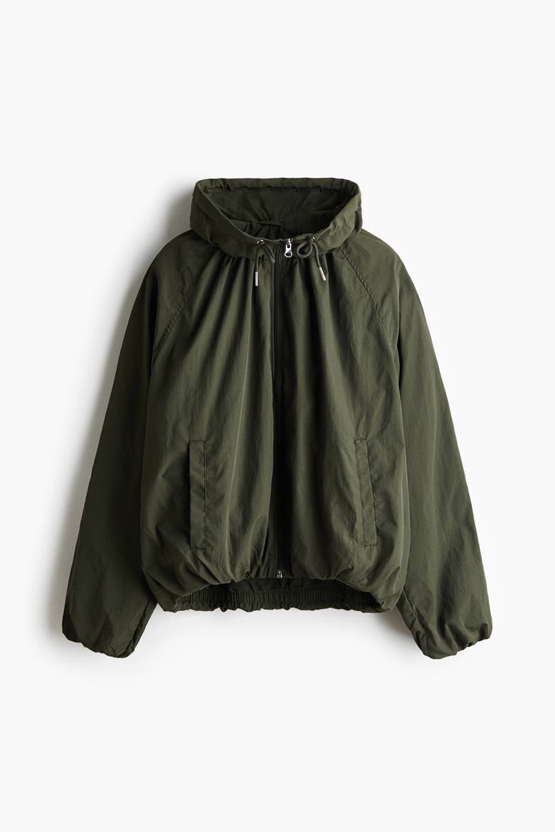 Funnel-Collar Nylon Jacket, Alternate, color, Dark khaki green
