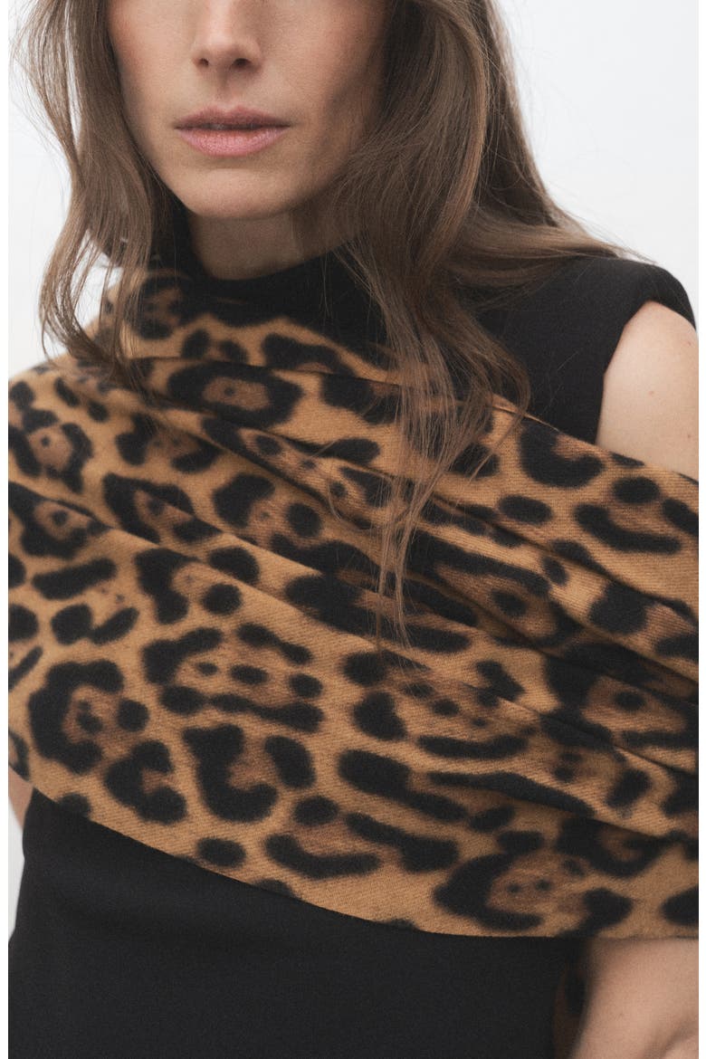 Leopard Print Scarf, Main, color, BROWN