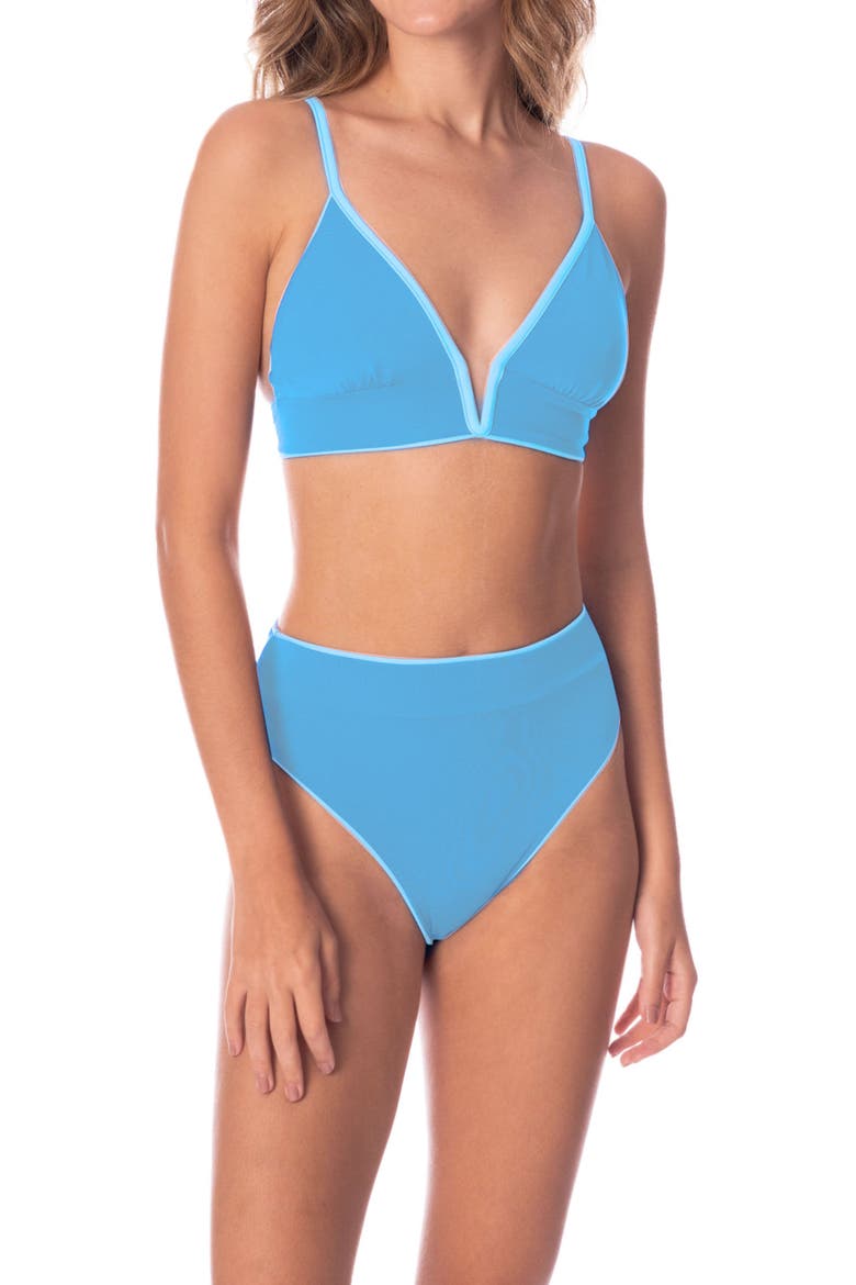 Stone Blue Suzy Q Reversible High Waist Bikini Bottoms, Alternate, color, BLUE
