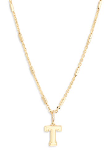 Leith Varsity Font Cubic Zirconia Initial Pendant Necklace In Gold