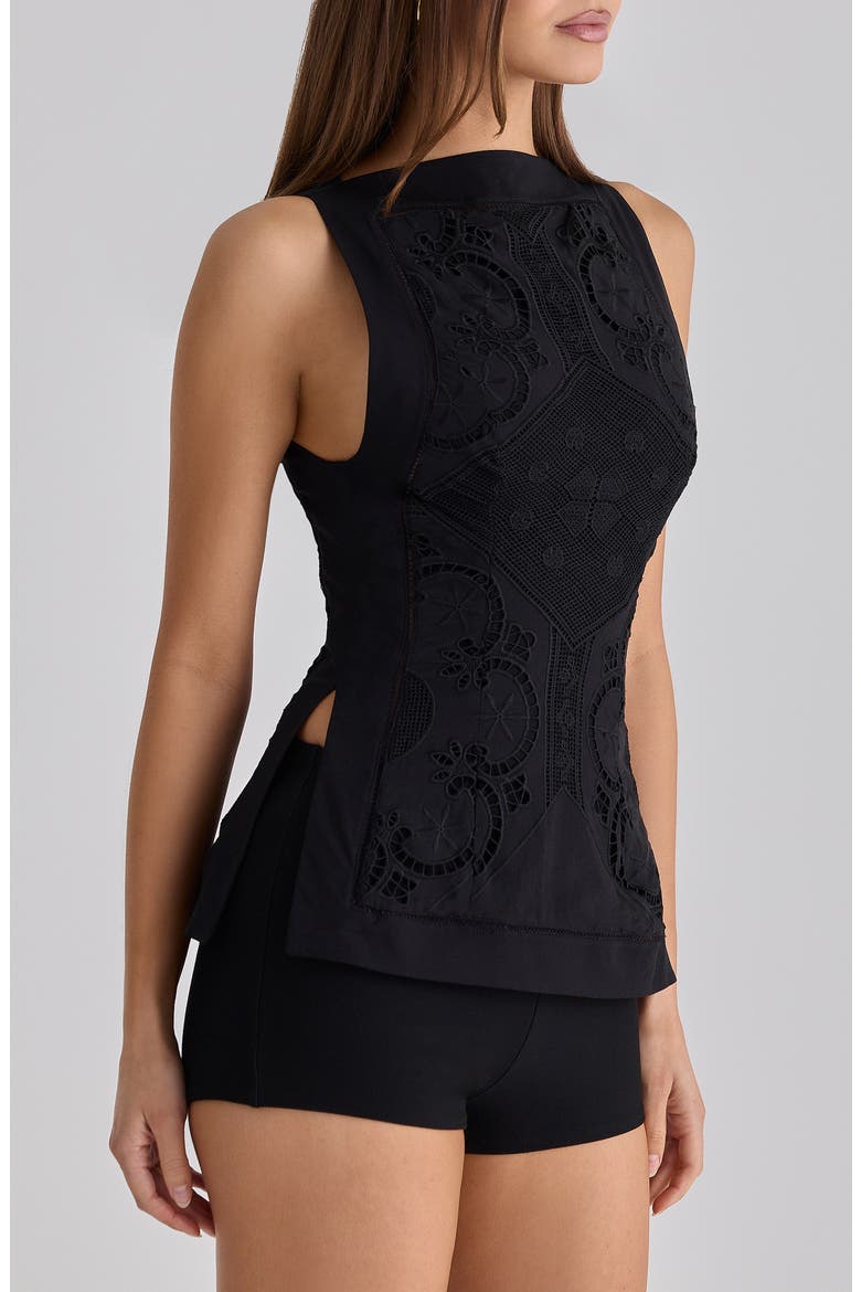 Valencia Broderie Anglaise Boat Neck Top, Alternate, color, BLACK