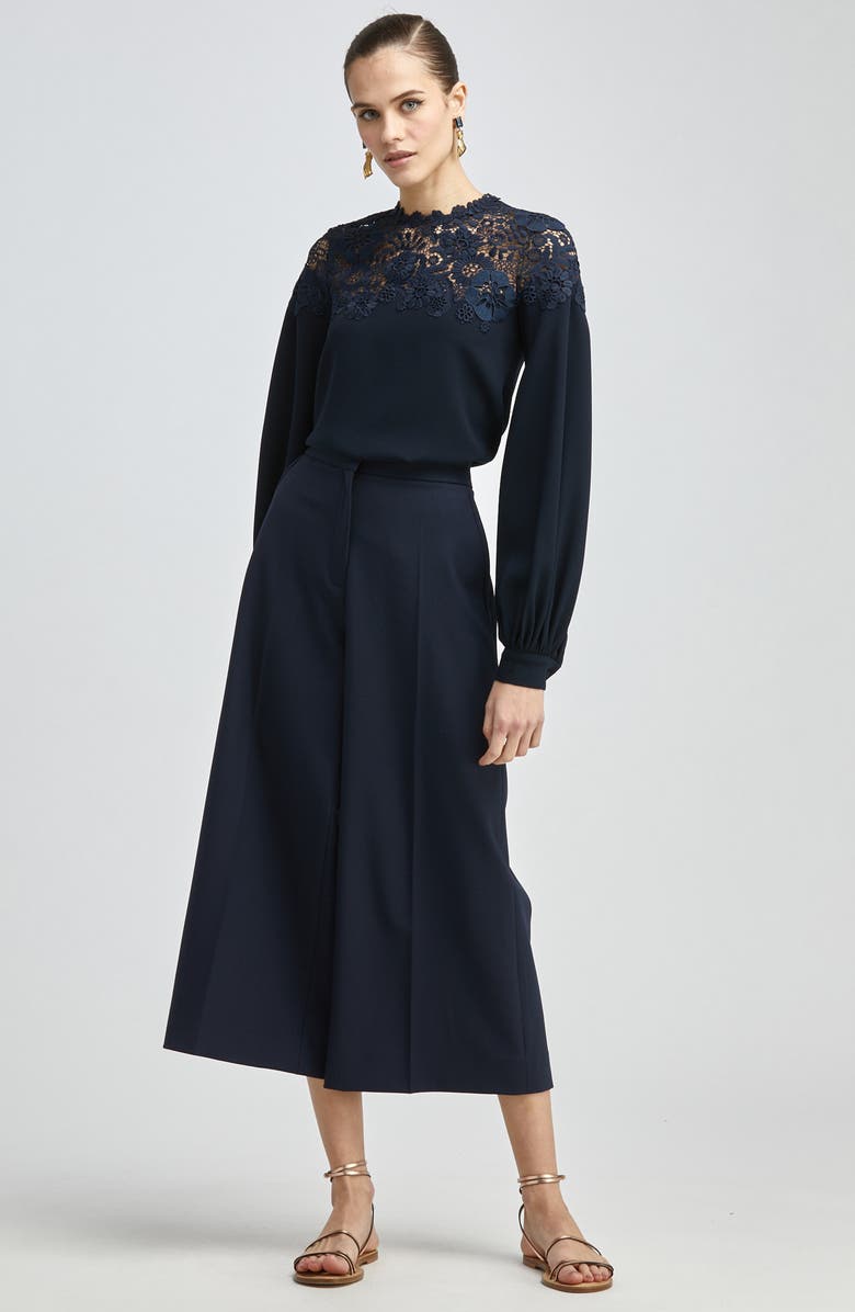 Oscar de la Renta Lace Detail Silk Blouse, Alternate, color, 