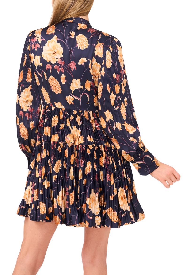 Floral Print Pleated Shirtdress, Alternate, color, BARITONE BLUE