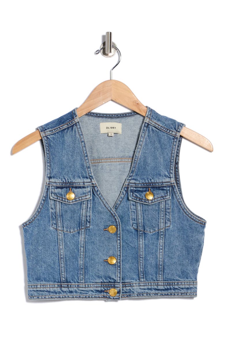 Crop Denim Vest, Main, color, ENDLESS SEA