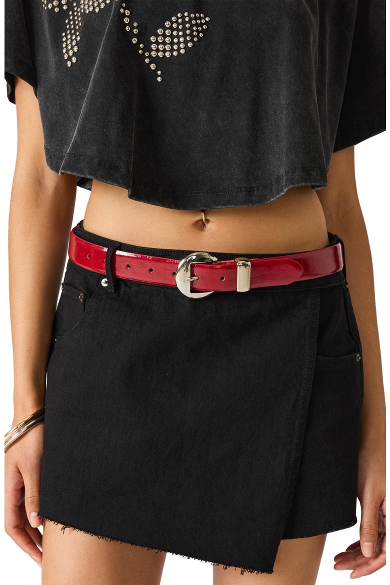 High Shine Glazed Faux Leather Belt, Alternate, color, RUBY