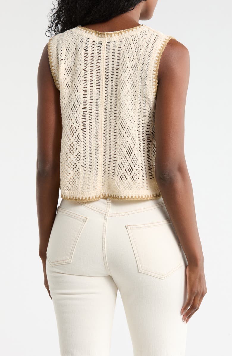 Forgotten Grace Floral Embroidered Open Knit Button Tank, Alternate, color, Natural/ Mocha