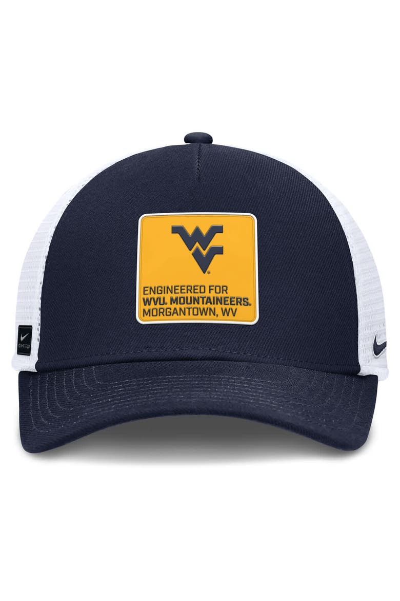 Men's Nike  Navy/White West Virginia Mountaineers 2025 On-Field Rise Engineered Trucker Adjustable Hat, Alternate, color, Navy