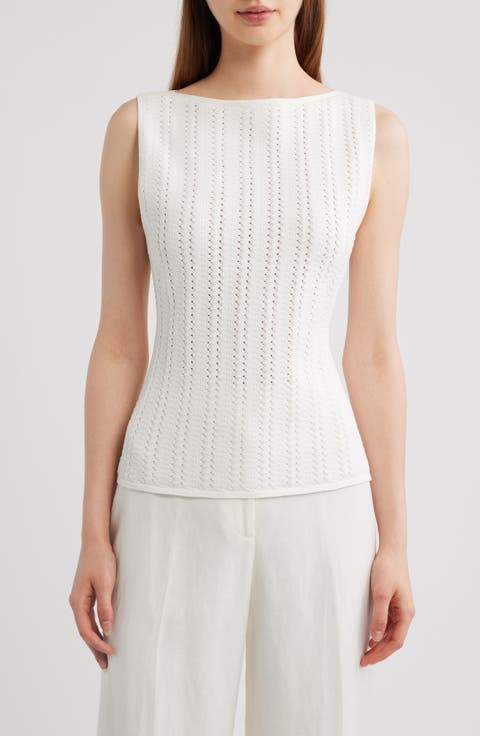 Pointelle Rib Knit Boat Neck Tank
