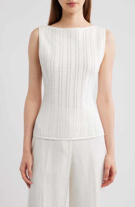 Pointelle Rib Knit Boat Neck Tank