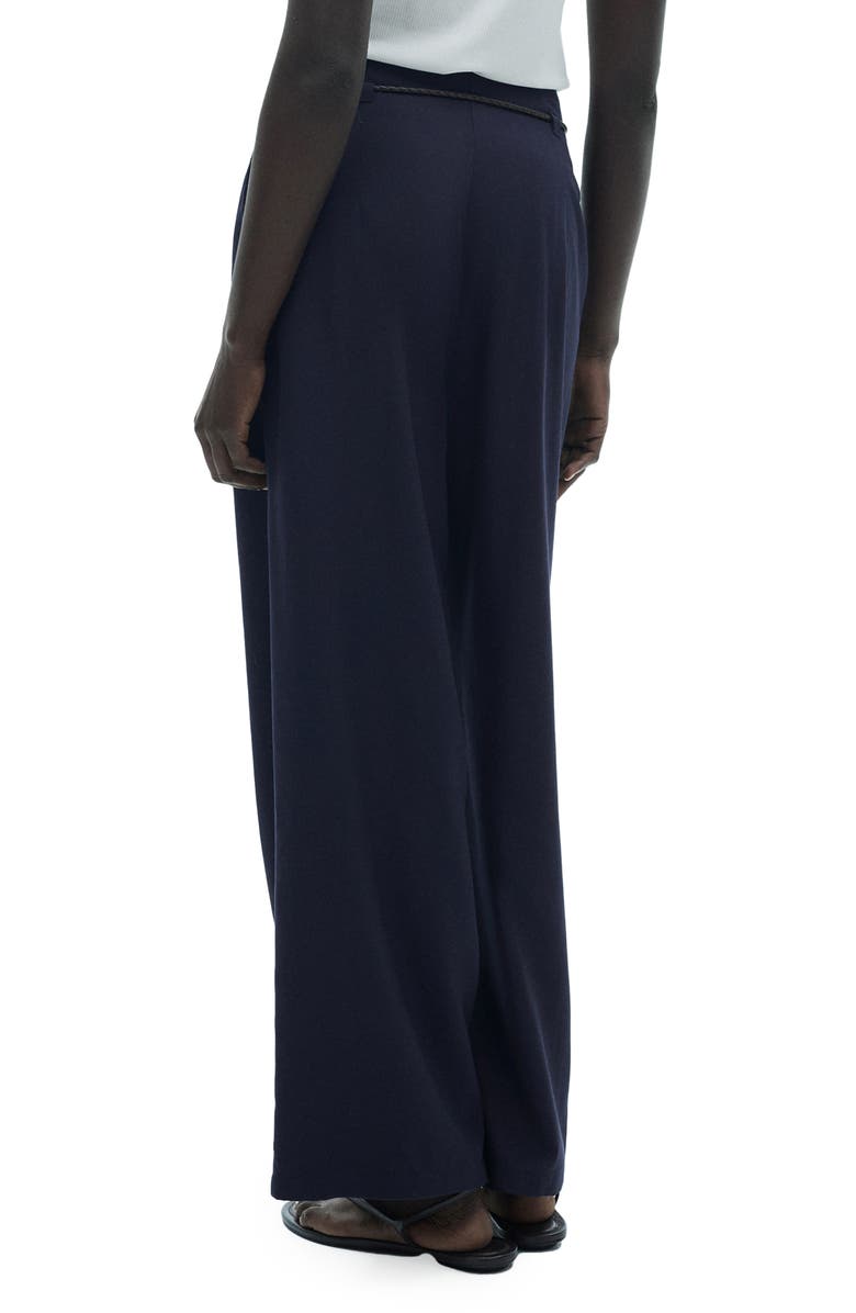 MANGO Pleated Wide Leg Pants, Alternate, color, Dark Navy