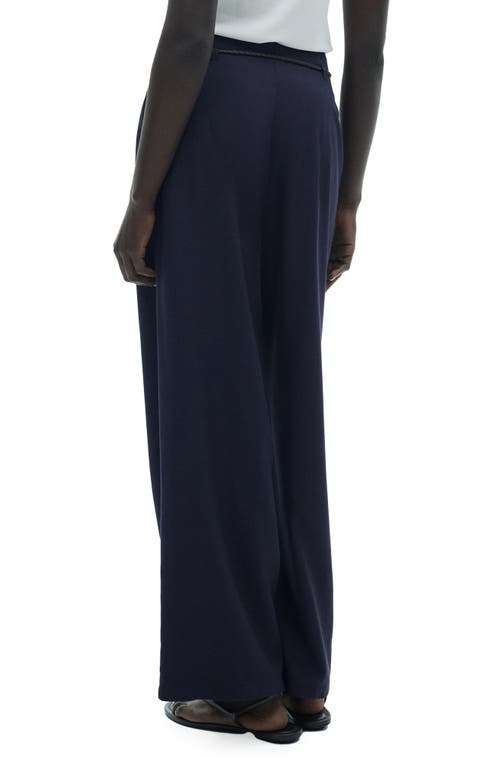 Mango Pleated Wide Leg Pants In Dark Navy
