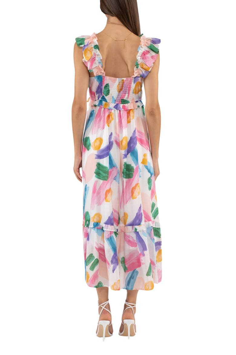 Brush Stroke Ruffle Midi Sundress, Alternate, color, WHITE MULTI