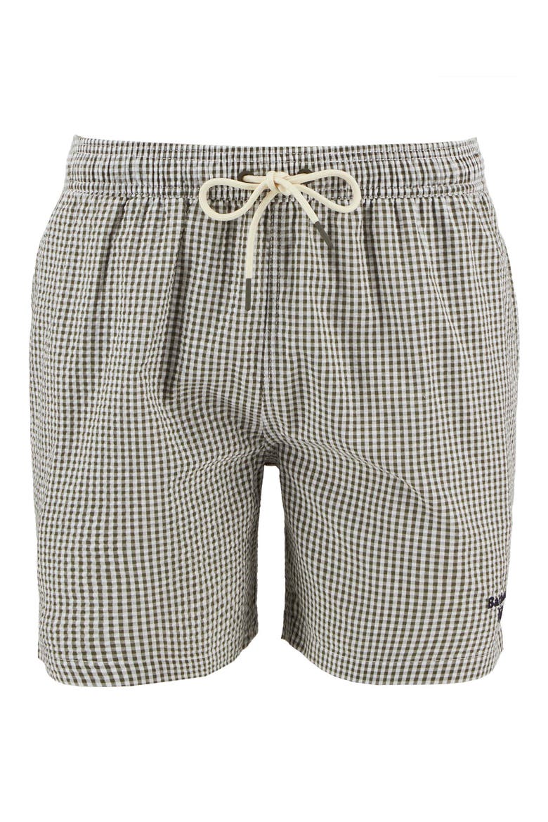 Gingham Seersucker Swim Trunks, Alternate, color, OLIVE