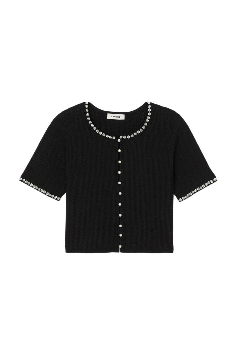 Cropped beaded cardigan, Alternate, color, Black