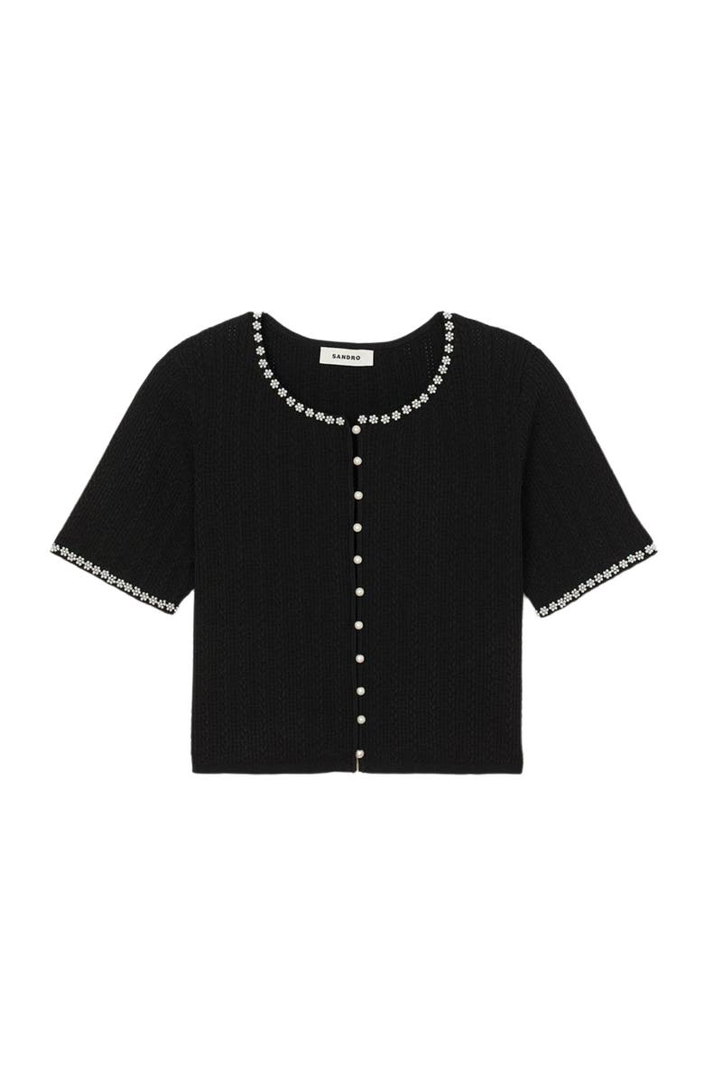 SANDRO Cropped beaded cardigan, Alternate, color, Black