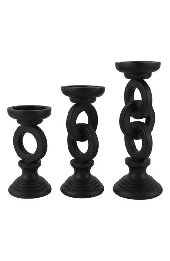 Vivian Lune Home Set Of 3 Candleholders In Black
