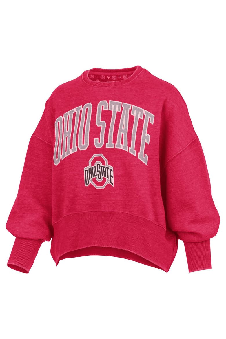 Women's Pressbox Scarlet Ohio State Buckeyes Oversized Waist-Length Crewneck Sweatshirt, Alternate, color, Scarlet