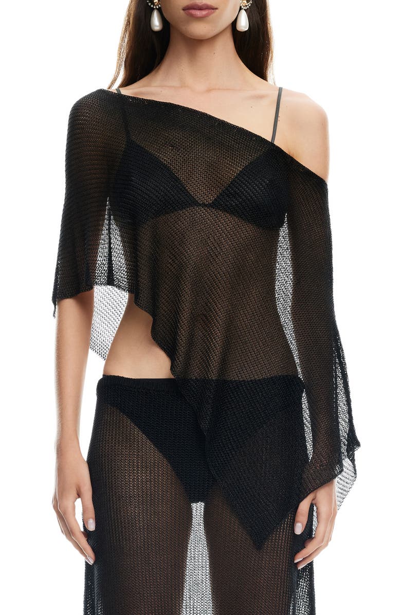 LIONESS Luminous Asymmetric Sheer Poncho, Main, color, Obsidian