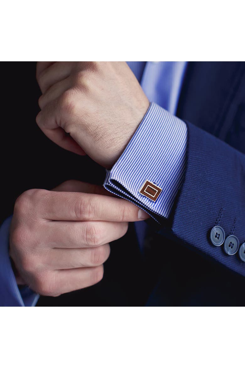 Backgammon Wood Inlay Sterling Cufflinks, Alternate, color, BROWN