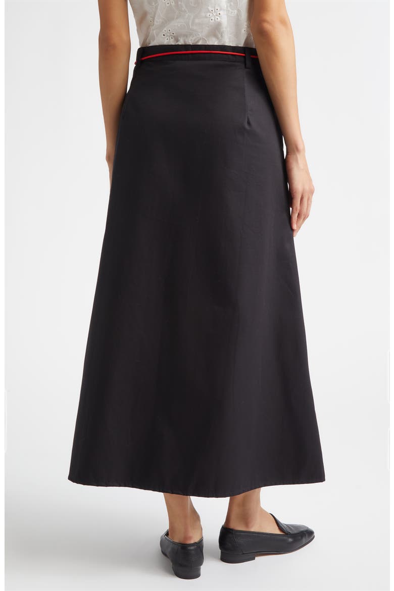 Shoelace Patch Pocket Cotton A-Line Midi Skirt, Alternate, color, BLACK