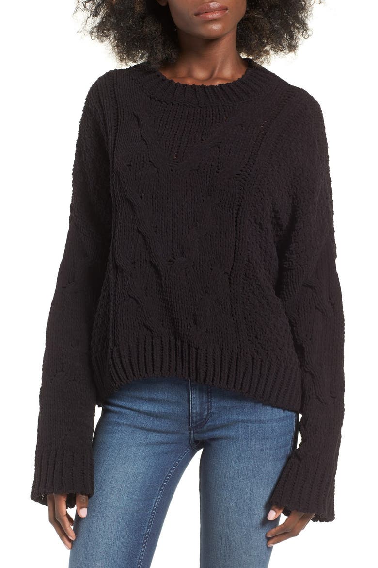 Boxy Cable Knit Sweater, Main, color, BLACK