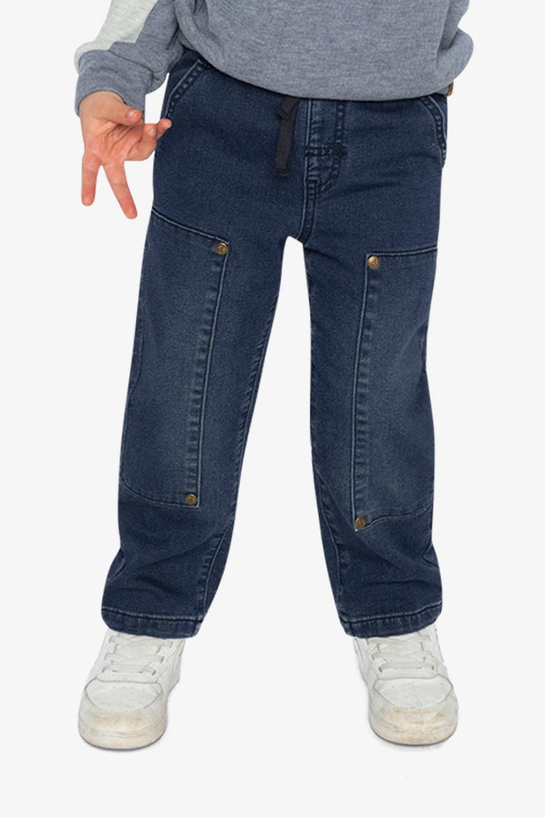 French Terry Cargo Pocket Drawstring Denim Pants, Alternate, color, Navy Blue Denim